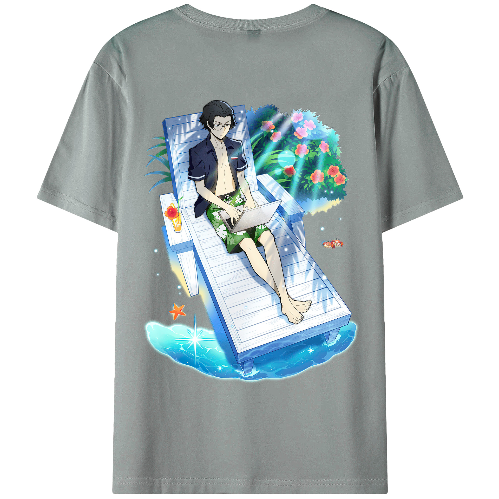 （画像用） 文豪ストレイドッグス Bungo Stray Dogs 綿100％ メンズ半袖Tシャツ（バックプリント） 通気性